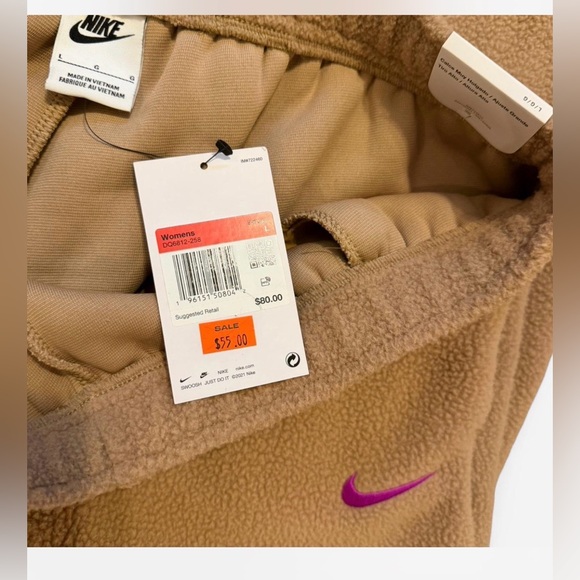 Nike Tan Fleece Joggers with Purple Logo - Picture 4 of 6